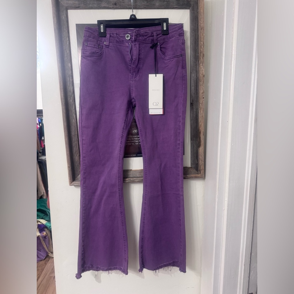 NWT Q2 purple Denim Flare Pants